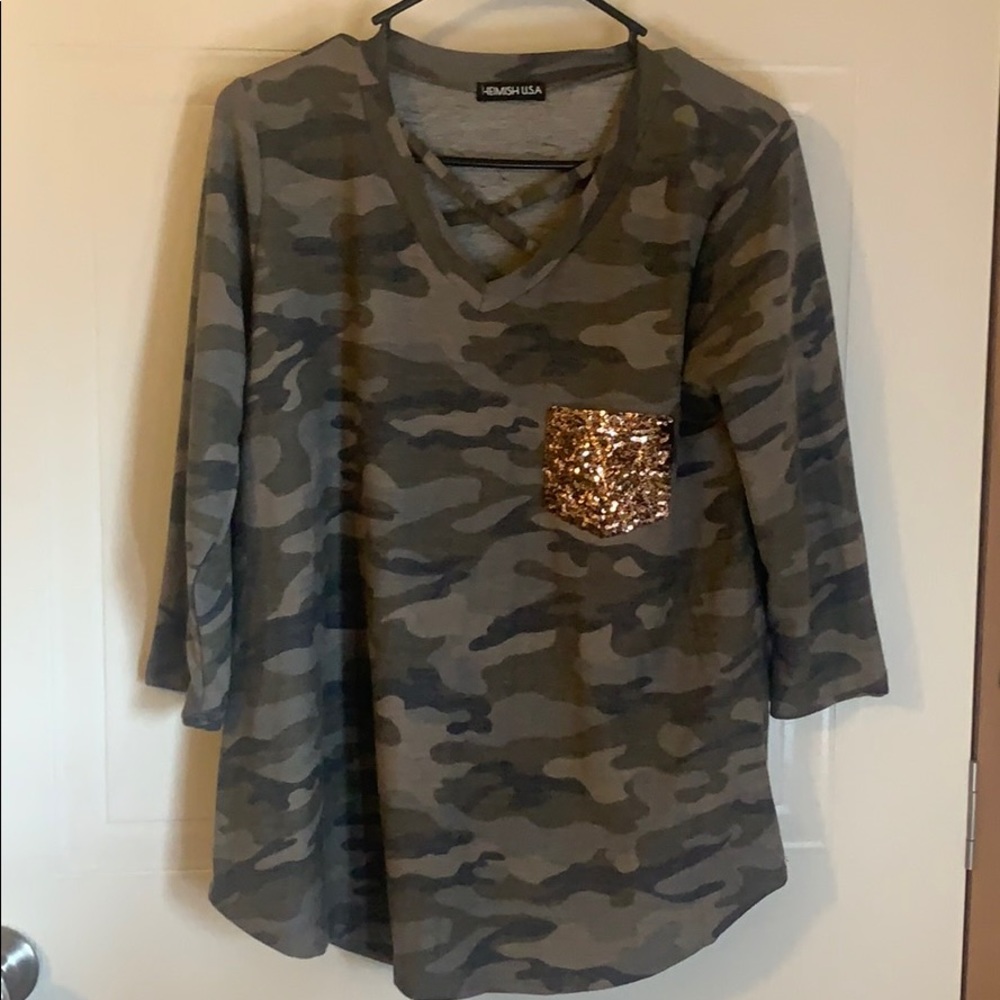 Camo Top with Sparkle Pocket